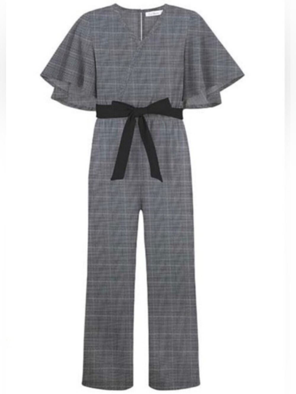 Plaid Faux Wrap-Front Jumpsuit in Gray 18